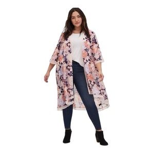 Torrid Open Front Chiffon Kimono Floral Blue Size 10